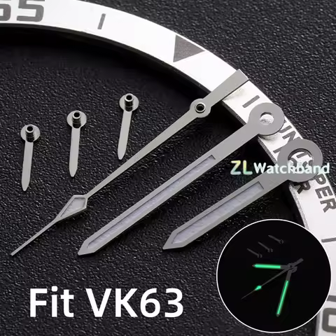 VK63 Watch Hands Gold Silver for Seiko Quartz Movement Speedmaster Green Luminous Watches Part Point