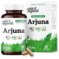 Wild & Organic Arjuna Capsules - Overall Support - Arjuna Bark Powder Supplement - 90 Herbal Capsule