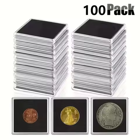 100pcs Adjustable Coin Collection Box with Sponge Acrylic Coin Holder Clip Stand 5 Sizes Coins Silve