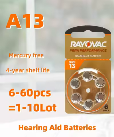 Hearing Aid Batteries 6-60 PCS 1-10 Cards Zinc Air 1.45V Rayovac Peak A13 13A 13 P13 PR48 Hearing Ai