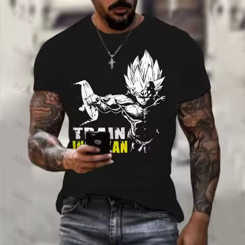 Vegeta Goku Men's T Shirt Dragon Ball Z Oversized New Anime Harajuku Trend O-collar Summer GYM Saiya