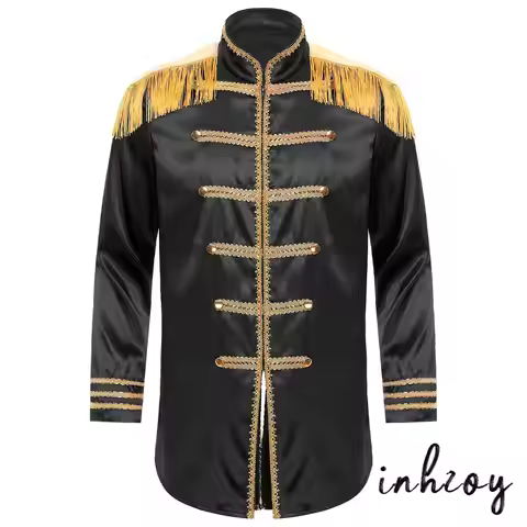 Men's Halloween Marching Band Uniform Cosplay Costume Jacket Coat 60s 70s Satin Cardigan Coat Theme 
