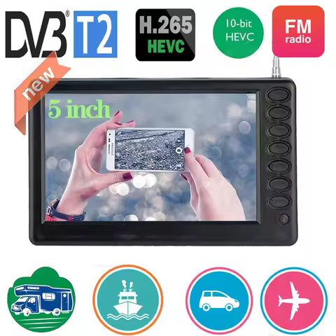 LEADSTAR 5 Inch Portable Mini Digital Tv With DVB-T2 FM ATV USB Playback Built Battery Pocket tv Wat