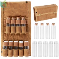 Portable Spice Bag with 9 Spice Containers Canvas Seasoning Bottle Storage Bag with Thread Hole 9 Holes Spice Bottle Organizer Bag with Elastic Band Foldable Camping SHOPQJC8352