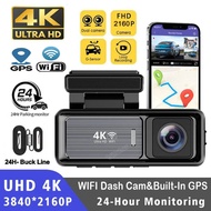 【Buiil-in GPS】3.2inch WiFi Dashcam 4K Front&2K Rear Dual Channel Recorder Support 24H Parking