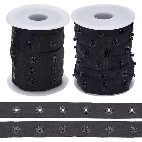 2 Rolls 10 Yards/Roll Black Snap Button Tape Polyester Snap Button Trim Sewing Snap Fastener Tape Sn