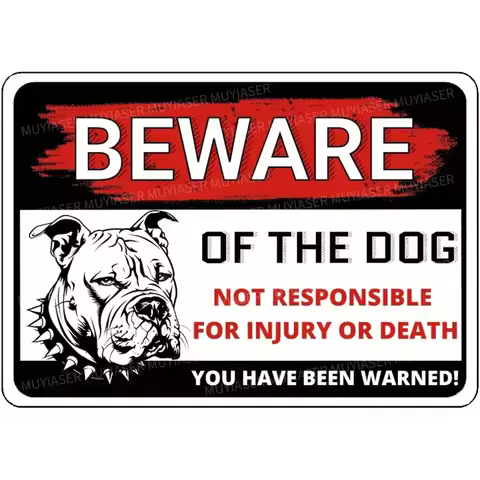 -Style Pitbull Dog Warning Sign - Aluminum Metal Tin Sign with Red & Black Design, "BEWARE OF THE DO