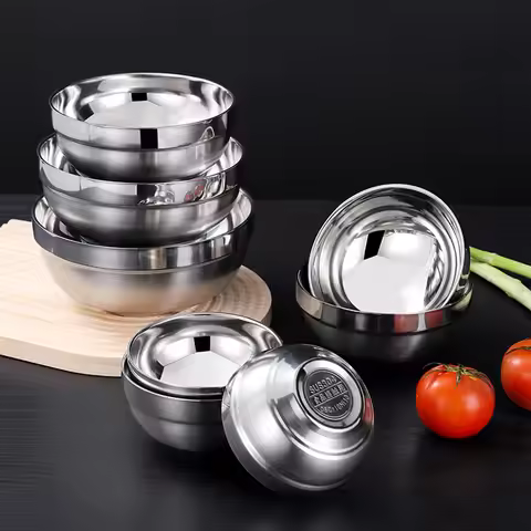 1pc Stainless Steel Bowl Double Layer Insulation Stainless Steel Bowls Salad Bowl Deep Dish Tablewar