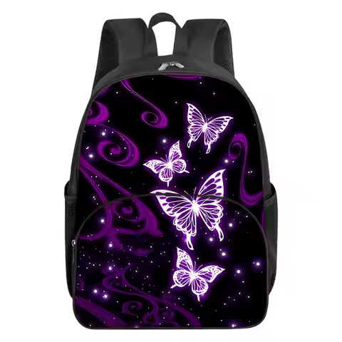 Casual Commute Purple Butterfly Circular Front Pocket Backpack for Boys/Girls Best Gifts 3D Cartoon 