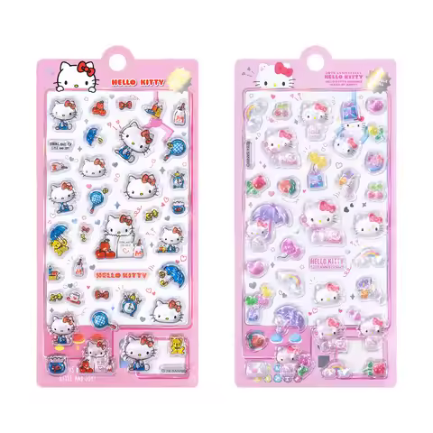 Sanrio Officially Licensed 3D Relief Stickers, Hello Kitty Cartoon Crystal DIY Decorative Decals