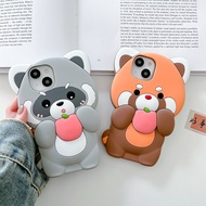 For IPhone 11 12 13 14 15 Pro Max Casing Fashion Shell Cute Cartoon Raccoon Back Cover Silicone Shockproof Cell Phone Case