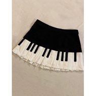 Retro Black White Piano Design vintage Art Skirt Summer New Style Small All-Match Short Skirt