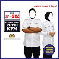 BAJU PUTIH KORPORAT KPM CIKGU GURU SULAM SERVIS NAMA DAN LOGO LENGAN PENDEK PANJANG LELAKI PEREMPUAN