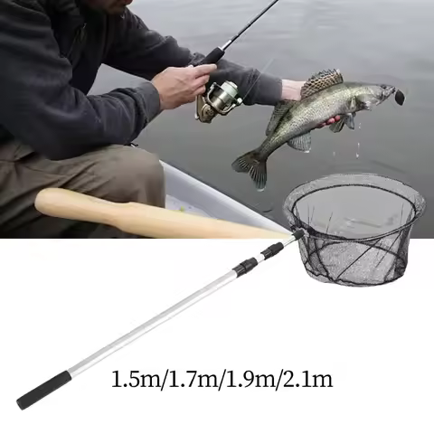 1.5m/1.7m/1.9m/2.1m Fishing Net Aluminum Alloy Telescopic Rubber Handle Extends To 150cm Folding Fis