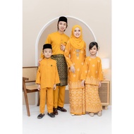 Set Family Kurung Songket Tabur Printed | Baju Melayu Moden | Mustard