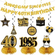 11Pcs 40th Birthday Decorations Kit for Men Women, Black Gold Happy 40th Birthday Banner, Awesome Si
