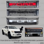 Front Grill For Ford Ranger (T6) 2012-2014 With Led Matte Black & Logo 3 Colour