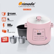 Primada LIMITED EDITION 4 Liter Triple Pots Pressure Cooker MPC4000 Light Pink (1 NON STICK POT+FREE 2 S.STEEL POT)