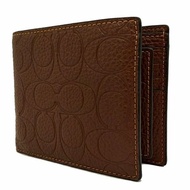 [全新] COACH 壓印C LOGO男款8卡附活動證件夾短夾(深咖)