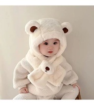Mũ Cho Bé Tích Hợp Bộ Khăn Quàng Cổ Sang Trọng Mùa Đông Thiết Kế Hình Gấu Dày Mũ Chống Gió Có Khăn Q