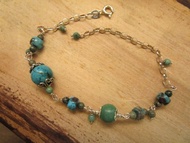 手鍊 時尚設計 綠松石+老松石+925銀