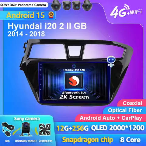 Qualcomm Android 15 Carplay Auto Screen Car Radio Multimedia Video Player For Hyundai i20 2 II GB 20