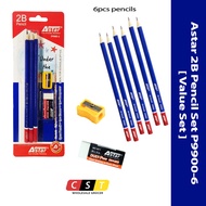 Astar 2B Pencil Set P9900-6 [ Value Set 6pcs Pencil with Eraser & Sharpener ]