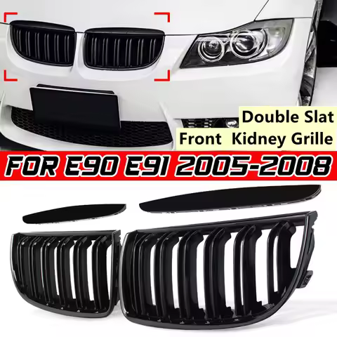 Pair E90 E91 Front Kidney Grille Car Front Bumper Grille Grill Double Slat Sport Kidney Grille Grill