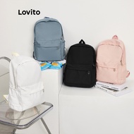 Lovito Women Preppy Backpack Plain Colorblock Double Shoulder Strap Multi-pocketed Backpacks L41BA05