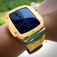 Apple watch 金屬錶殼 黃色錶帶 Stainless steel watch case w/ rubber strap - watch band designed for iWatch Series 6/5/4/SE 44mm (AP style 改裝)