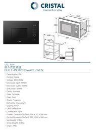 Cristal C20L-800B 嵌入式微波爐
