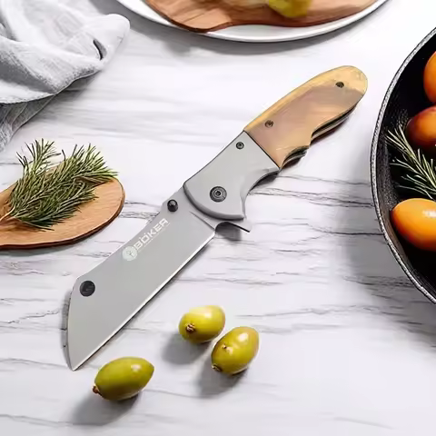 Boker DA104 Folding Knife Tanto Blade Wood Handle Fruit Knife Melon and Fruit Special Multi-function
