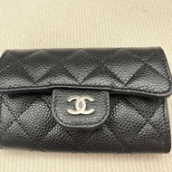 ［全新未使用］Chanel 香奈兒 經典 荔枝牛皮 魚子醬 單層 卡包 黑銀 AP0214