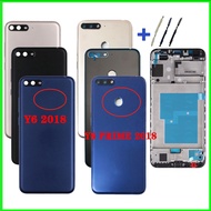 Rear Back Battery Cover Housing For Huawei Y6 2018 / Y6 Prime 2018 LCD Front Middle Frame Bezel Back Door Case with LOGO Camera Lens Side Key Button