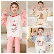 Cute Girls Sleeping Wear Kids Pyjamas Big Girls Simple Loungewear Kids Pyjamas Sleepwear Long Sleeve