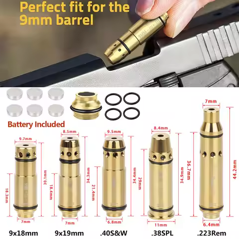 9x19mm/380ACP/40S&W/223Rem Laser Training Bullet Dry Fire Laser Trainer Cartridge Tactical Red Dot L