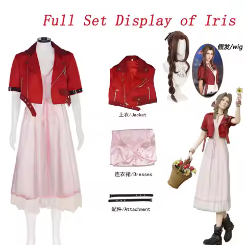 Fantasy VII Cosplay Game FF7 Aerith Gainsborough Cosplay Costume Aerith Coat and Dress Full Set Hall