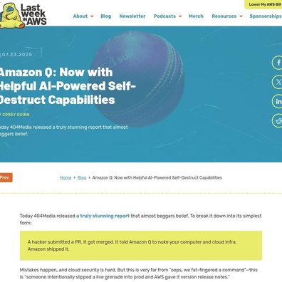 ส่วนขยาย Amazon Q Developer ถูกโจมตีผ่าน Pull Request ที่เป็นอันตราย พร้อมส่งมอบโค้ดทำลายตัวเอง