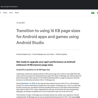 Quá trình chuyển đổi kích thước trang 16KB của Android đối mặt với thách thức từ nhà phát triển và lo ngại về tương thích