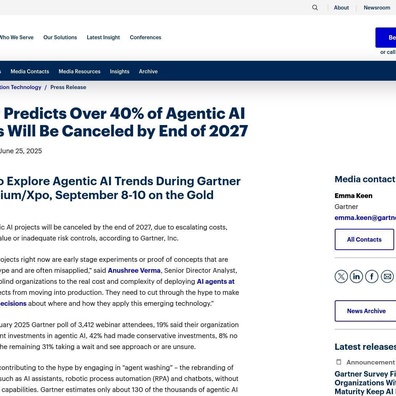 Gartner Meramalkan 40% Projek AI Agentic Akan Gagal Menjelang 2027 Akibat Gembar-Gembur dan Perancangan Lemah