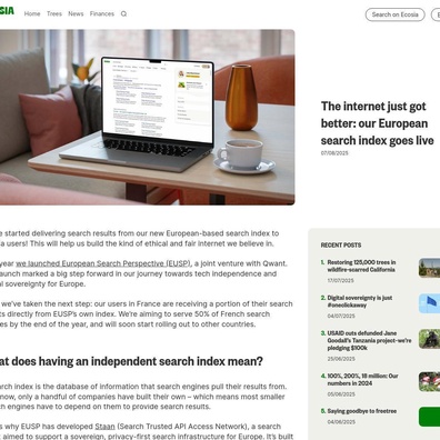 Kemerdekaan Pencarian Eropa Mulai Terbentuk saat Ecosia Meluncurkan Indeks Staan di Prancis