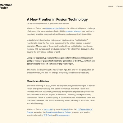 Marathon Fusion Klaim Produksi Emas dari Reaktor Fusi, namun Komunitas Mengangkat Kekhawatiran Ekonomi dan Teknis