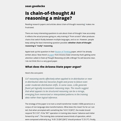นักวิจัย AI ถกเถียงกันว่า Chain-of-Thought Reasoning เป็นการใช้เหตุผลจริงหรือเป็นแค่การจับรูปแบบ