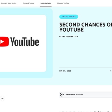 โปรแกรม "โอกาสที่สอง" ของ YouTube ก่อให้เกิดการถกเถียงเกี่ยวกับอำนาจของแพลตฟอร์มและการกลั่นกรองเนื้อหา