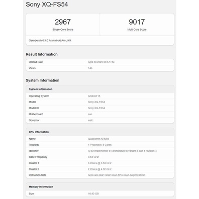 Sony Xperia 1 VII ปรากฏบน Geekbench พร้อม Snapdragon 8 Elite และ Android 15