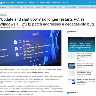 Update Windows 11 Perbaiki Bug "Update and Shut Down" Berusia Puluhan Tahun yang Telah Mengecewakan Jutaan Pengguna
