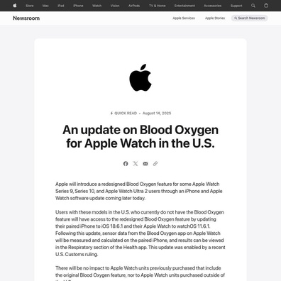 Apple 透過 iPhone 處理技術迂迴方案，讓 Watch 重新支援血氧監測功能