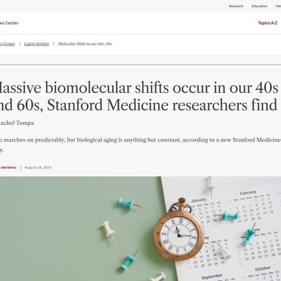 การศึกษาของ Stanford เผยการเปลี่ยนแปลงทางชีววิทยาอย่างรุนแรงเกิดขึ้นที่อายุ 44 และ 60 ปี จุดประกายการถ่ายเถียงเรื่องการป้องกันการแก่ชรา