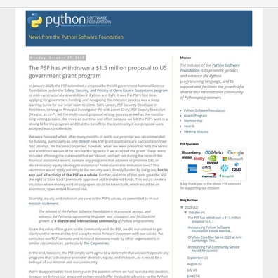 มูลนิธิ Python ปฏิเสธเงินช่วยเหลือ 1.5 ล้านดอลลาร์สหรัฐ เนื่องจากมีข้อจำกัดด้าน DEI จุดประเด็นถกเถียงเรื่องเงินทุน