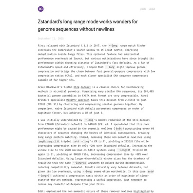Membuang Baris Baru daripada Fail FASTA Meningkatkan Pemampatan Zstandard sebanyak 10 kali ganda untuk Data Genom